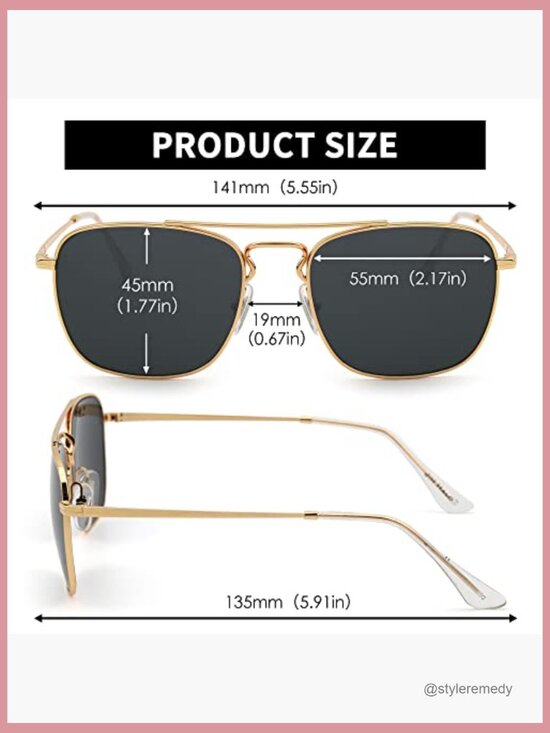 Retro Square Aviator Sunglasses with Metal Frames and Glass Lenses main image 4